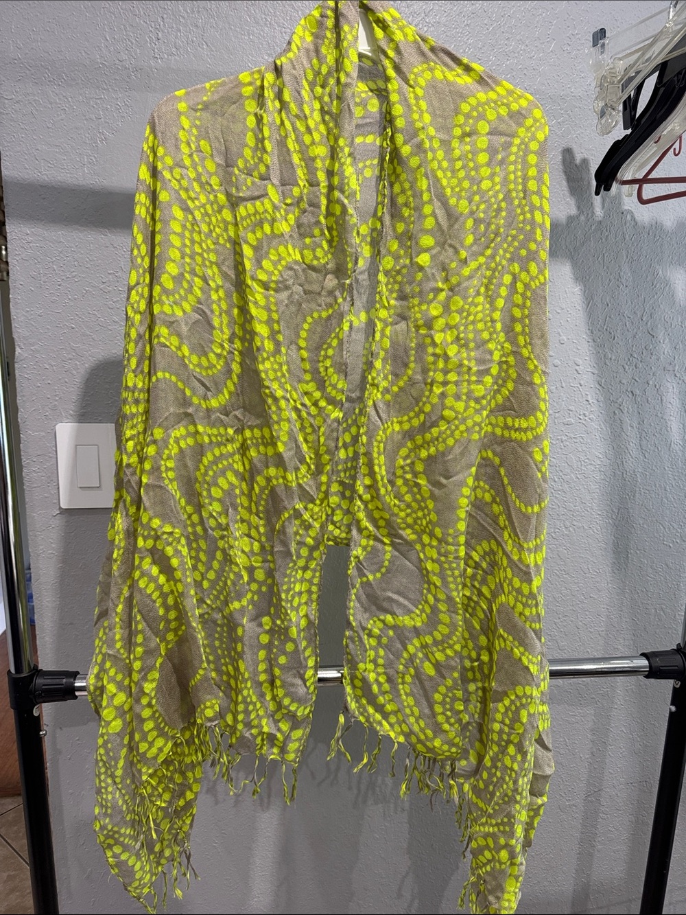 Neon Yellow Patterned Fringe Scarf